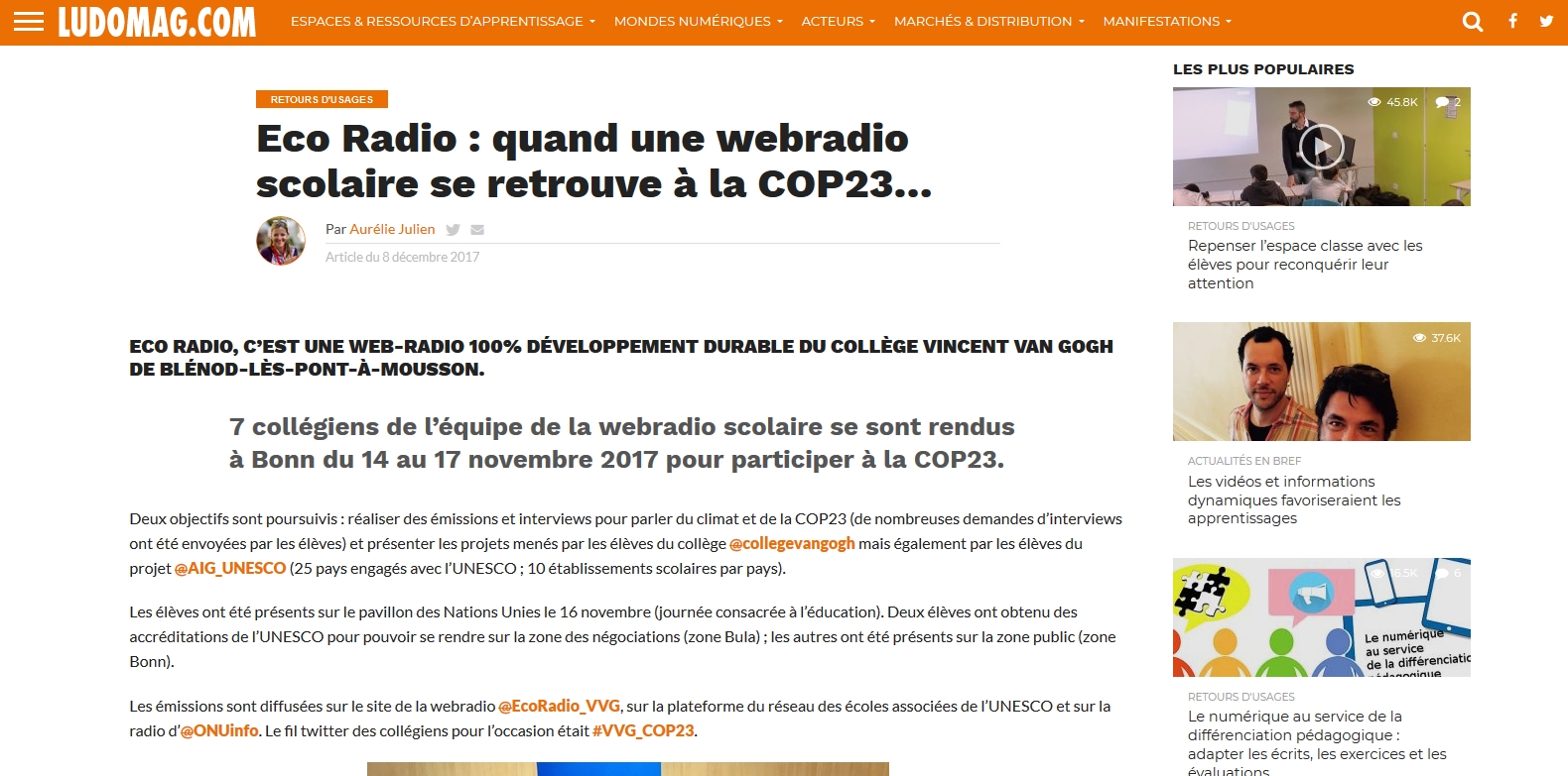 Article paru dans LUDOMAG le 8 décembre 2017 suite à la présence d'Eco Radio à la COP23