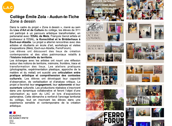 Projet Zone à Dessin – des élèves du collège d&rsquo;Audun-le-Tiche et les étudiants de l&rsquo;ÉSAL