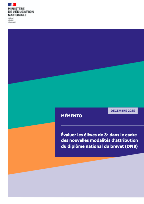 Mémento sur l’évaluation du contrôle continu en classe de 3e est disponible sur la page Éduscol dédiée aux modalités d’attribution du diplôme national du brevet