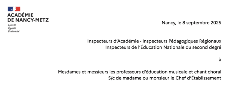 Lettre de rentrée en éducation musicale et chant choral