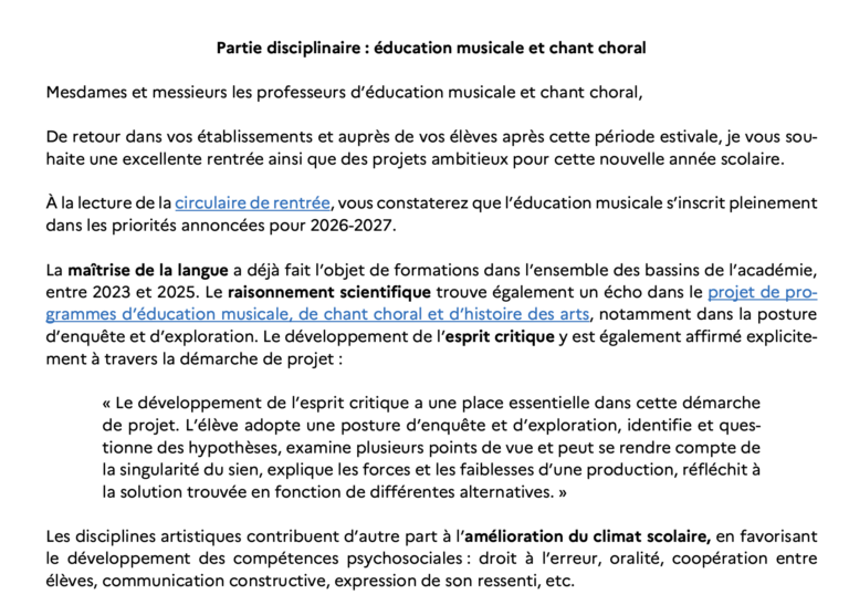 Lettre de rentrée
