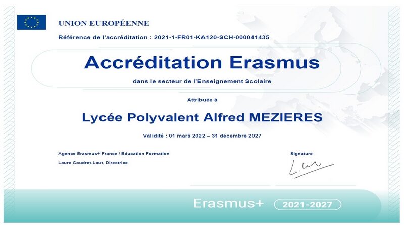 Le lycée Alfred Mézières reçoit l’accréditation Erasmus +